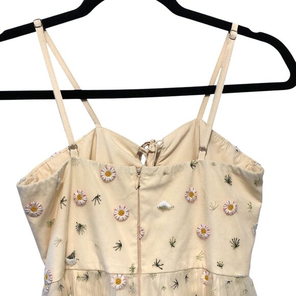 Kiss The Sky Yellow Floral Spaghetti Strap Lace Front Romper Sheer Maxi S - Picture 8 of 9